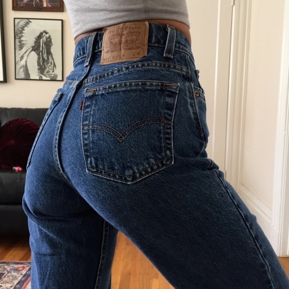 Levi's 2 551 Relaxed Fit Tapered Leg High Rise Dark Wash Mom Jeans Vintage 90s - Picture 1 of 16